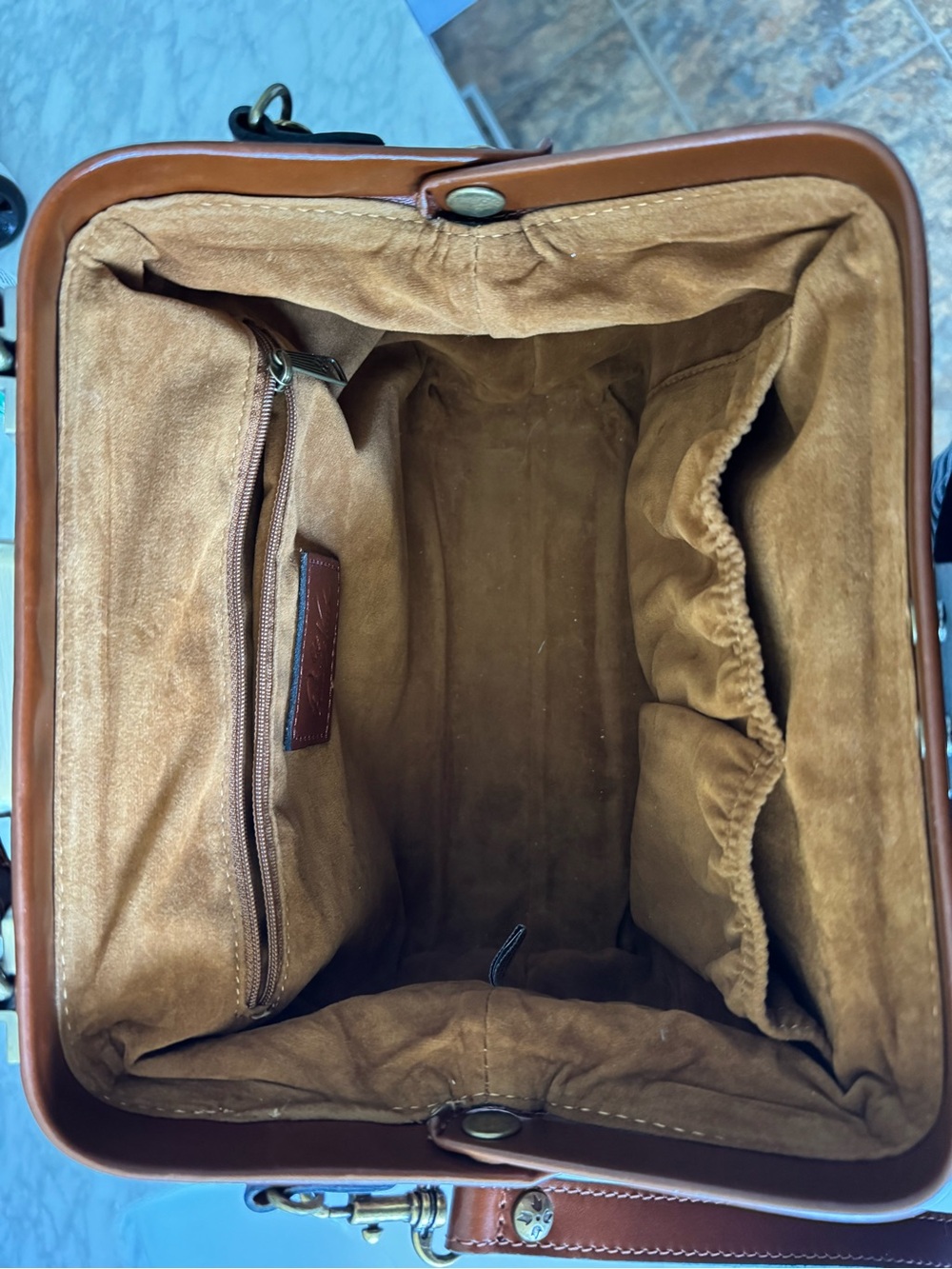 Patricia Nash Embossed Floral Leather Satchel in Chestnut Brown - Picture 3 of 4